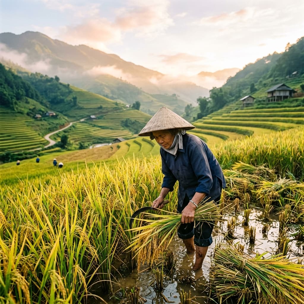 Nông dân thu hoạch lúa Việt Nam